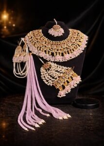 Pure Hyderabadi Kundan Gold Plated Bridal Set – Baby Pink & Golden