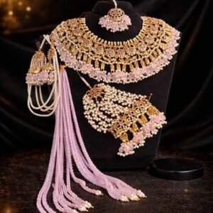 Pure Hyderabadi Kundan Gold Plated Bridal Set – Baby Pink & Golden