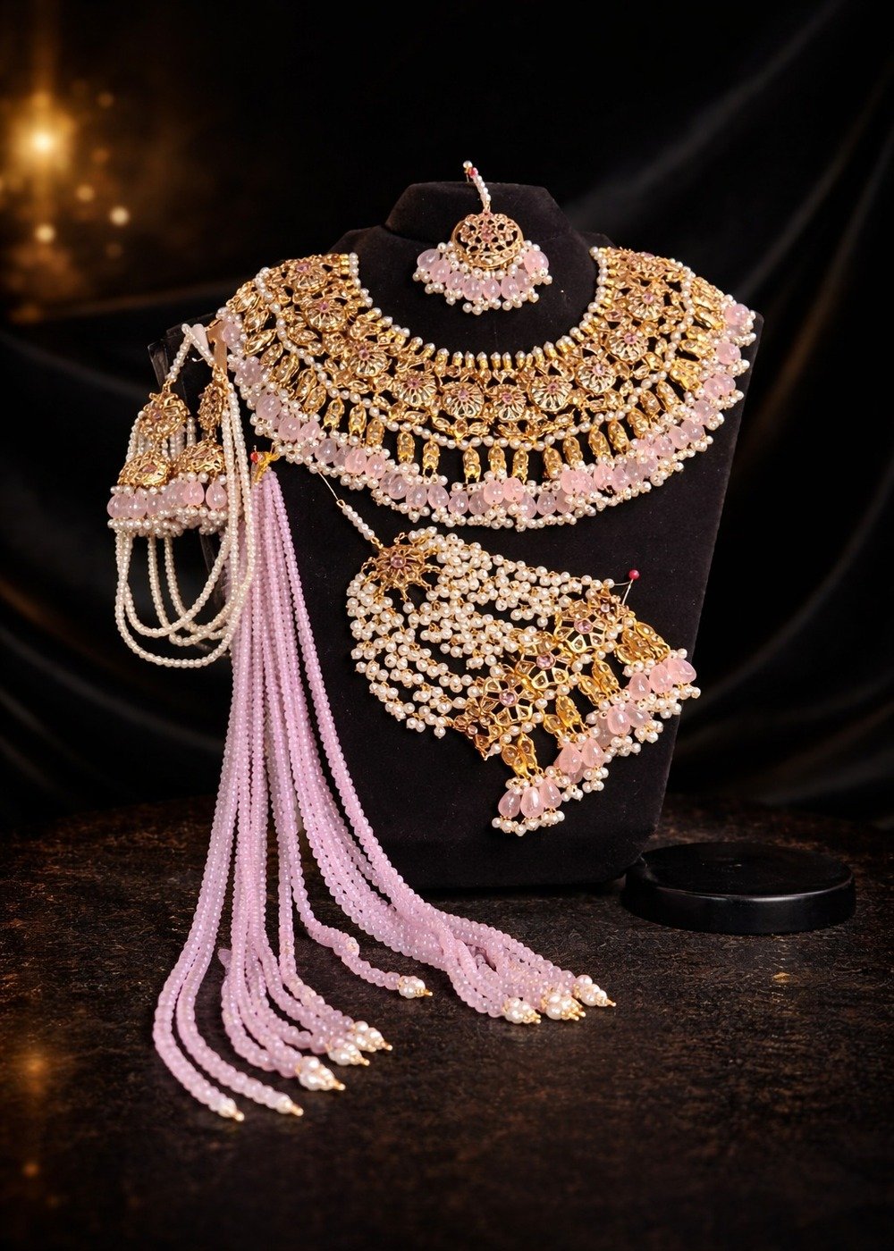 Pure Hyderabadi Kundan Gold Plated Bridal Set – Baby Pink & Golden