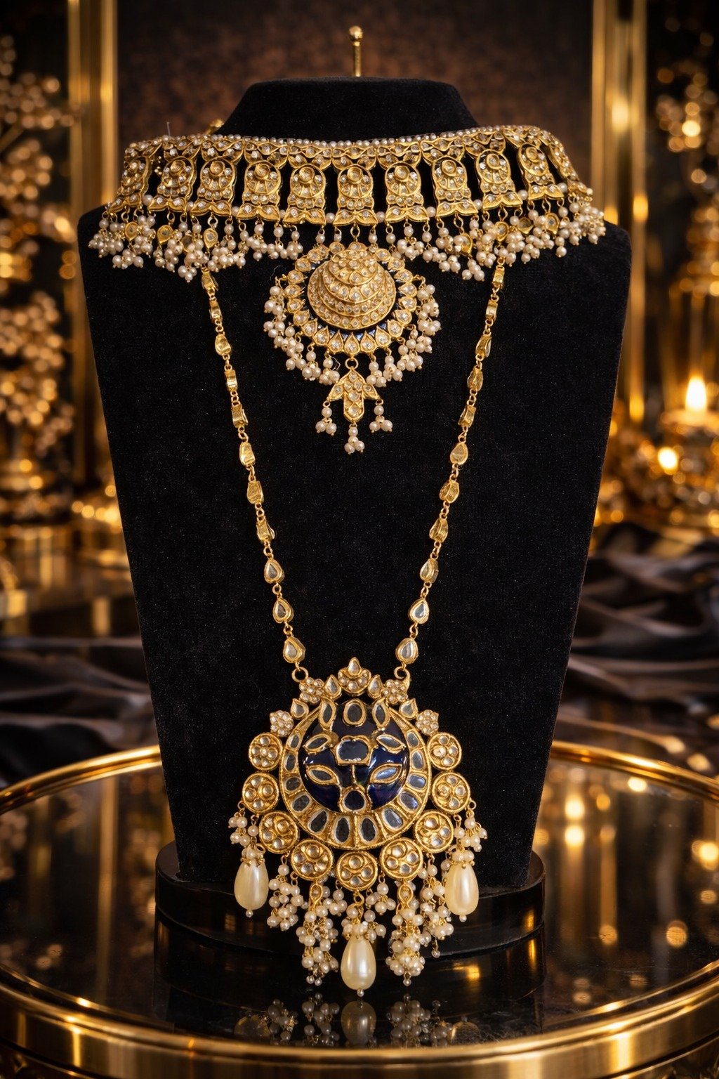 Gold Plated Original Fershi Kundan Heavy Bridal Set - Image 2