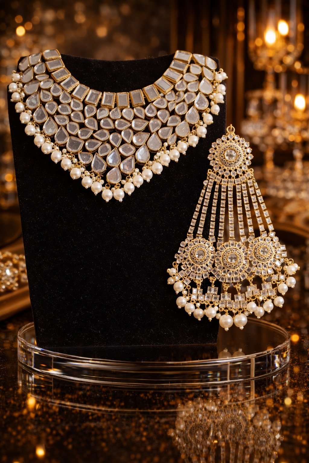 Heavy Gold Plated Kundan Bridal Set - Image 3