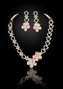 Luxury American Diamond Floral Heart Party Wear Necklace Set