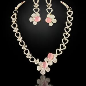 Luxury American Diamond Floral Heart Party Wear Necklace Set