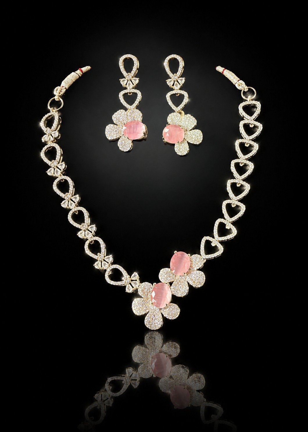 Luxury American Diamond Floral Heart Party Wear Necklace Set