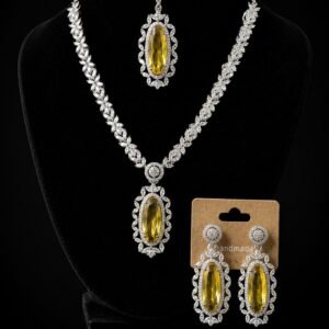 Luxury American Diamond Long Pendant Party Wear Necklace Set