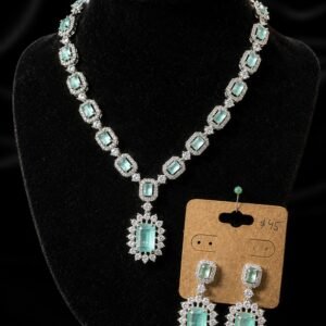 Luxury American Diamond Mint Green Party Wear Necklace Set