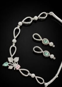 Luxury American Diamond Pastel Stone Party Wear Necklace Set