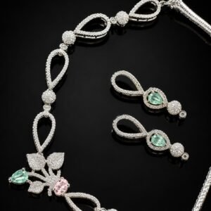 Luxury American Diamond Pastel Stone Party Wear Necklace Set