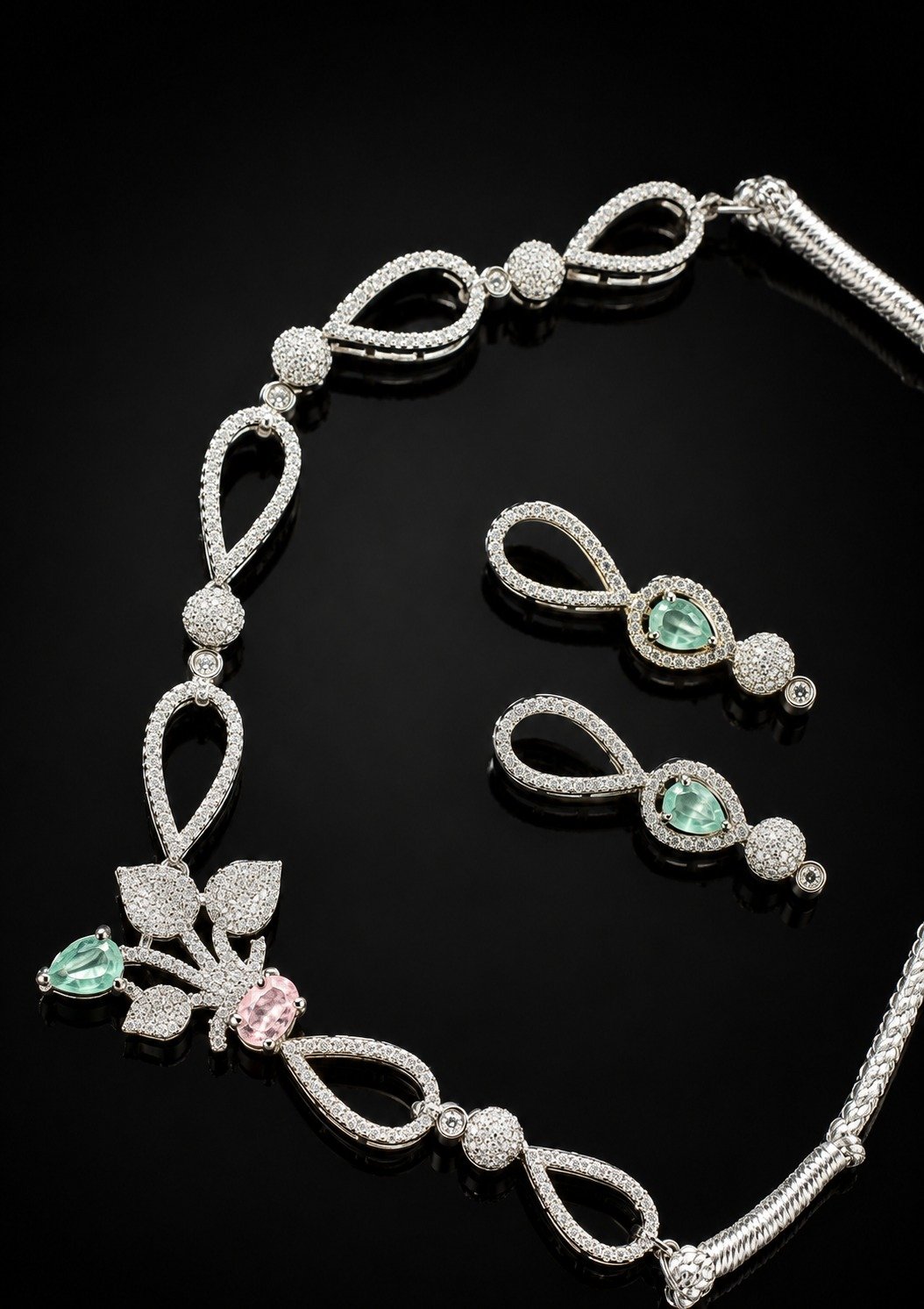Luxury American Diamond Pastel Stone Party Wear Necklace Set