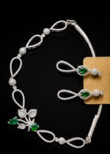 Luxury American Diamond Green Stone Party Wear Necklace Set