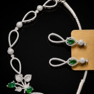 Luxury American Diamond Green Stone Party Wear Necklace Set