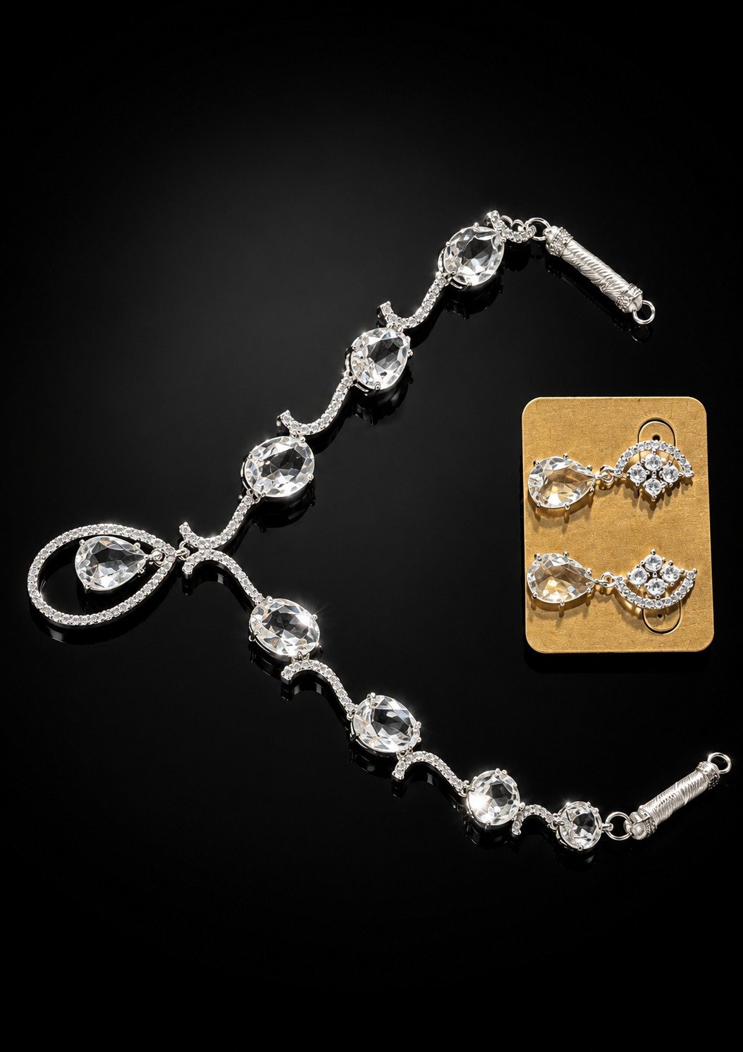 Luxury American Diamond Pendant Party Wear Necklace Set