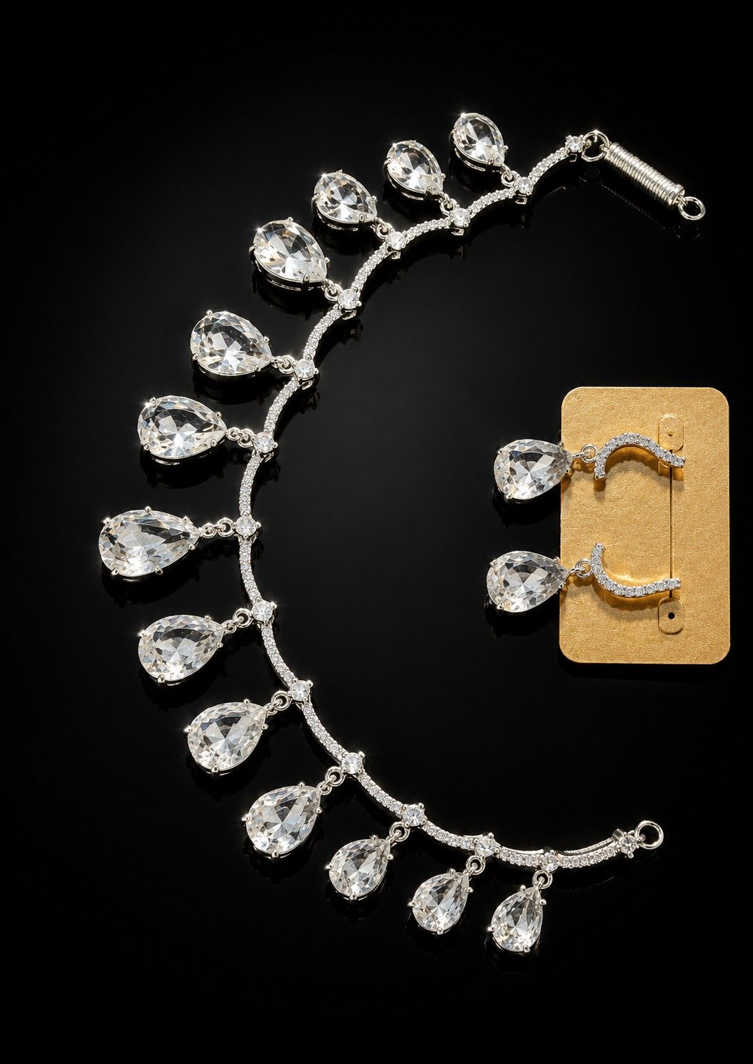 Luxury American Diamond Teardrop Party Wear Necklace Set