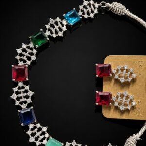 Luxury American Diamond Party Wear Necklace Set with Matching Earrings