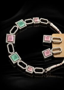 Luxury American Diamond Pastel Crystal Party Wear Necklace Set
