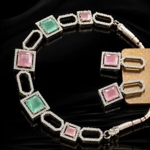 Luxury American Diamond Pastel Crystal Party Wear Necklace Set