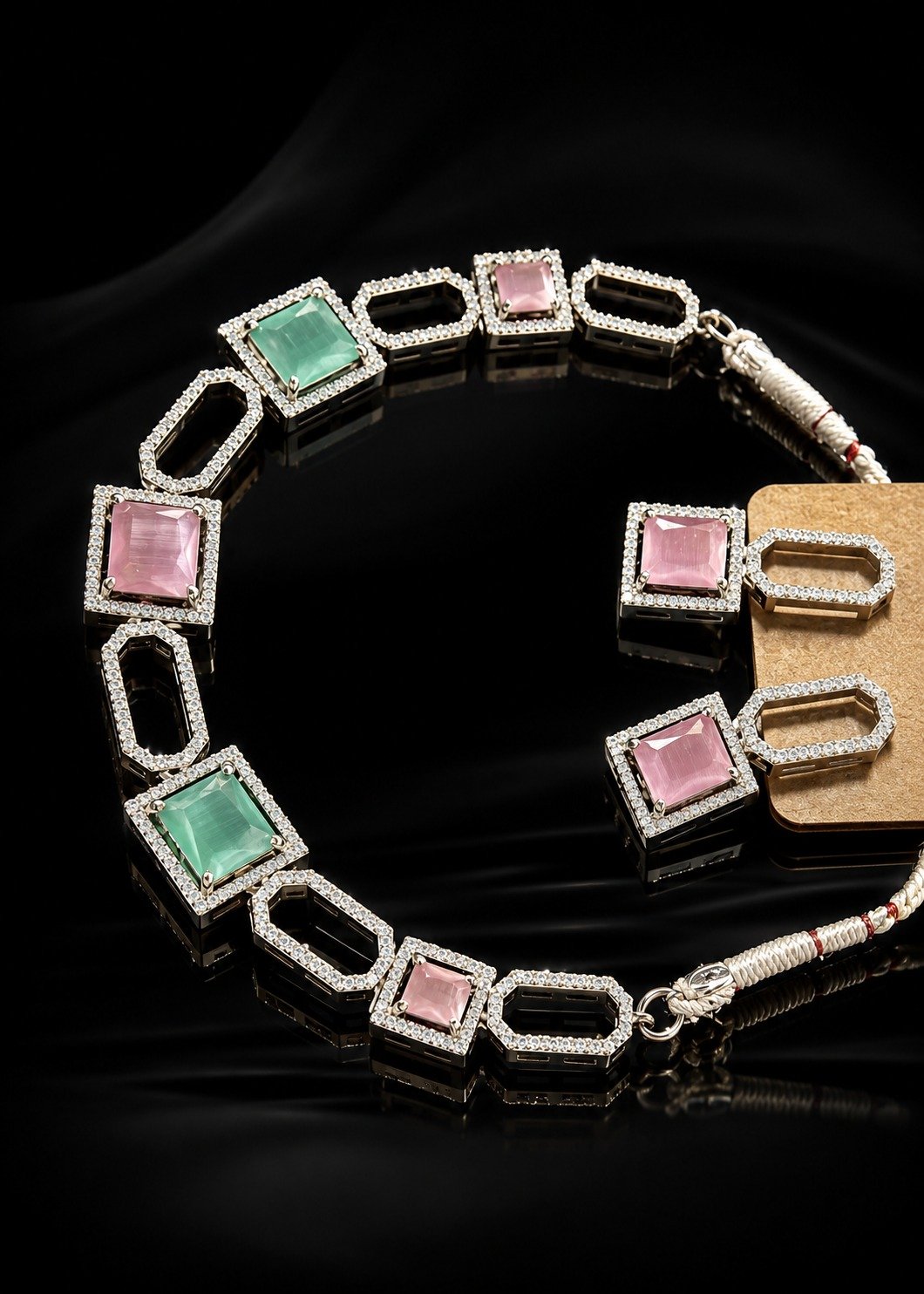 Luxury American Diamond Pastel Crystal Party Wear Necklace Set