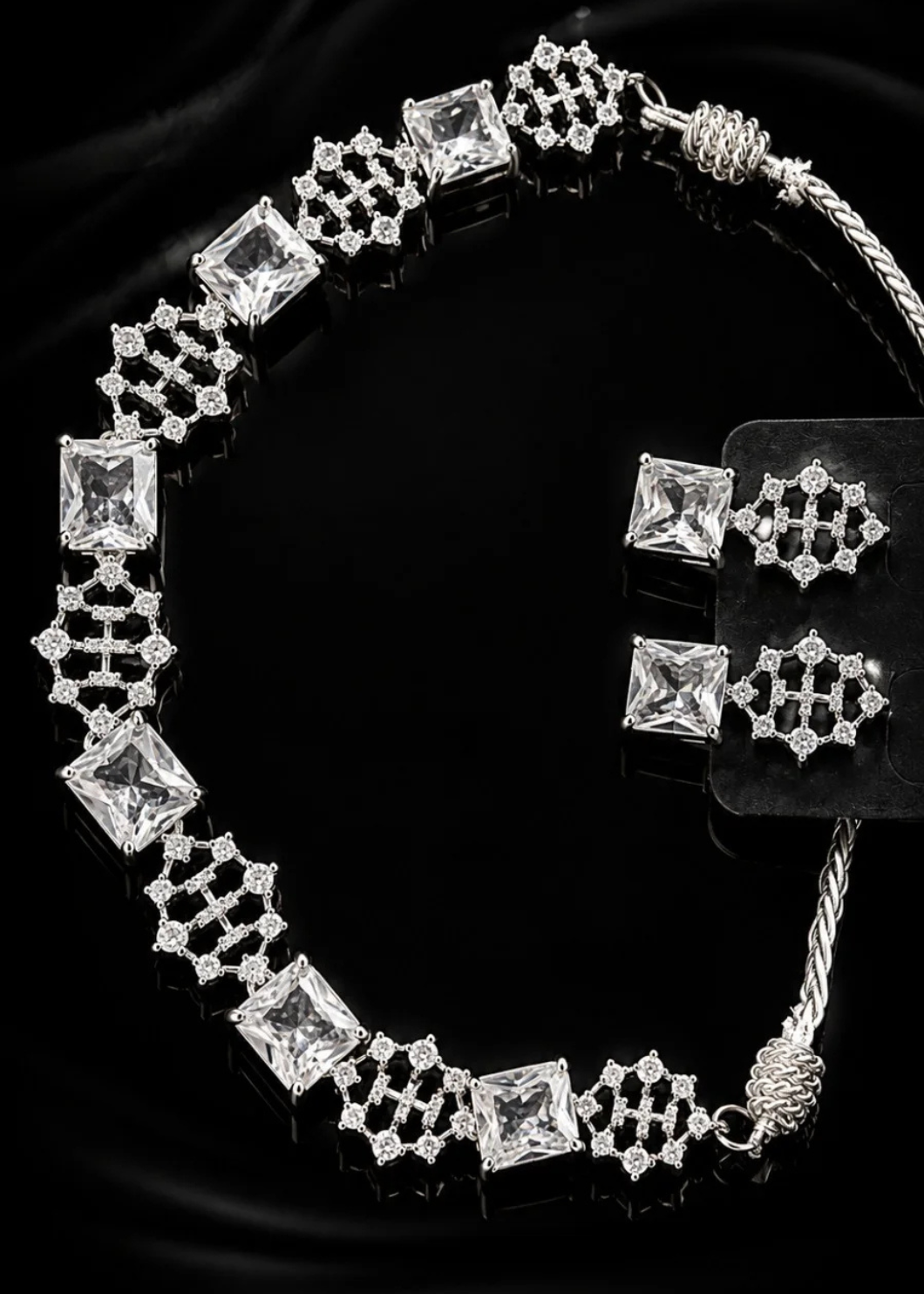 Luxury American Diamond Party Wear Necklace Set with Matching Earrings