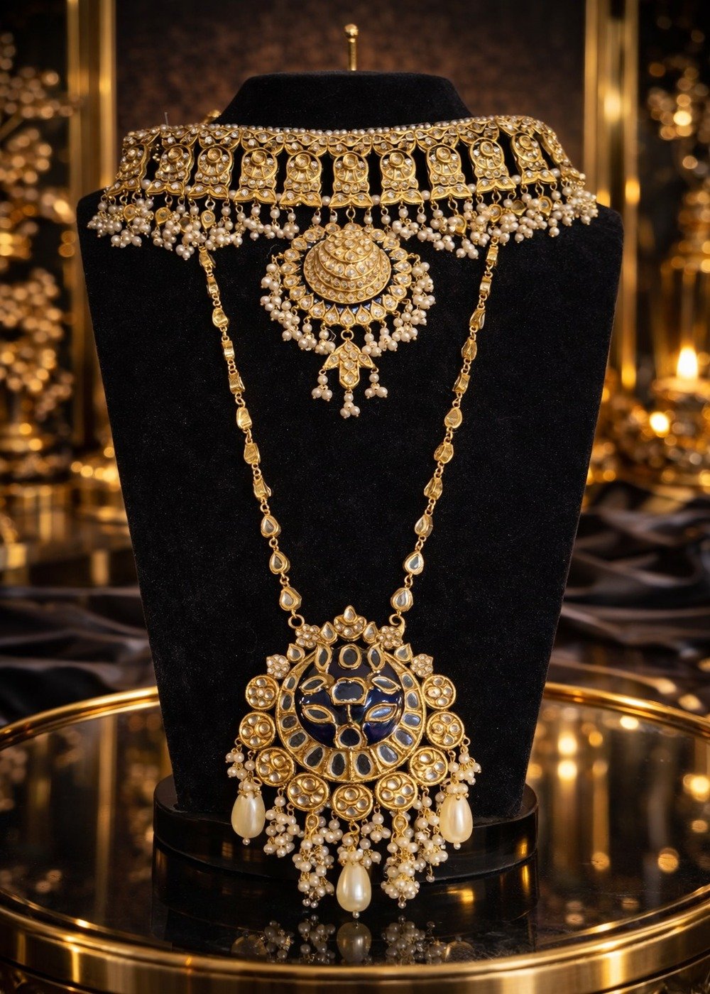 Gold Plated Original Fershi Kundan Heavy Bridal Set