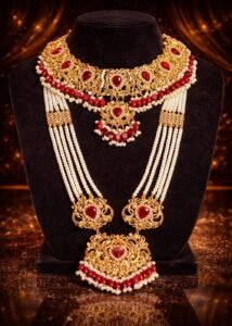 Kundan Gold Plated Red and Golden Bridal Set