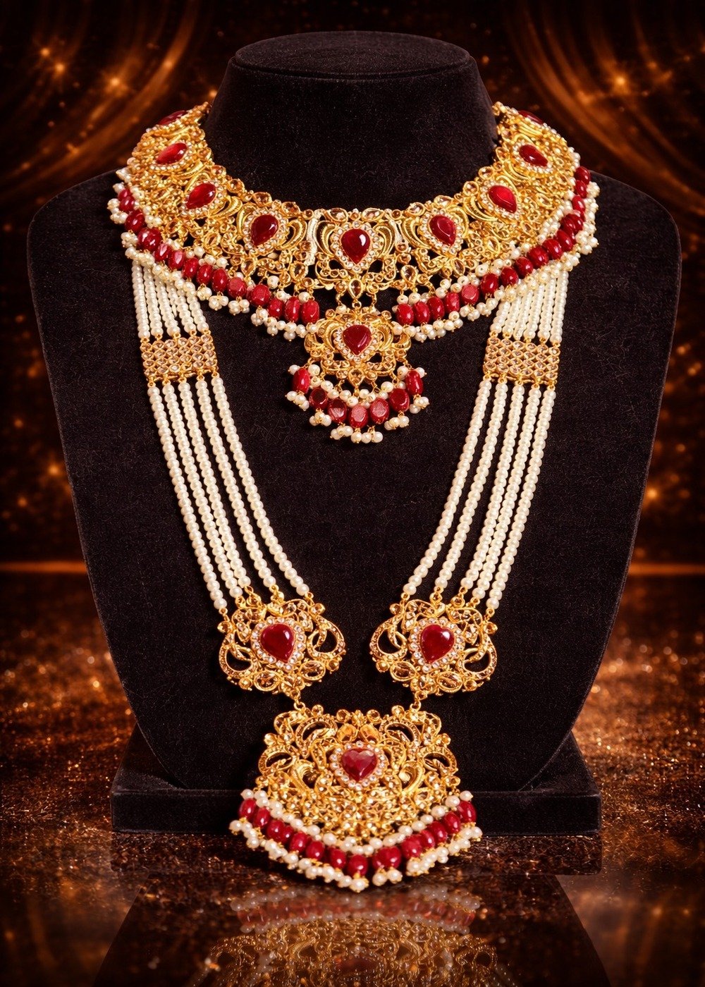 Kundan Gold Plated Red and Golden Bridal Set