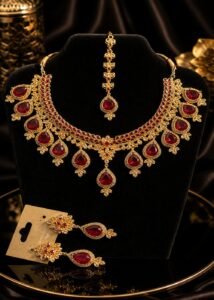 Party Wear Red & Golden Jewelry Set