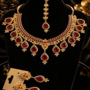Party Wear Red & Golden Jewelry Set