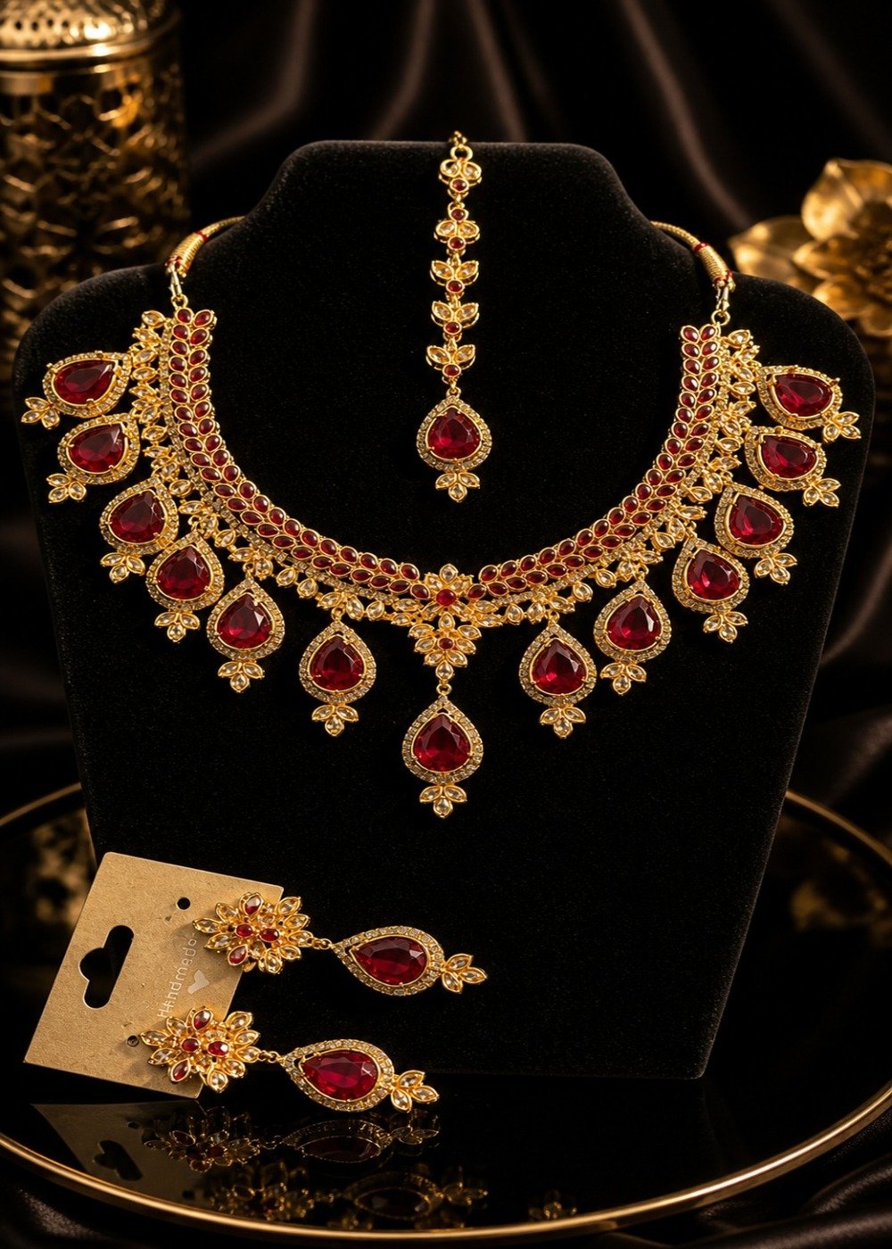 Party Wear Red & Golden Jewelry Set