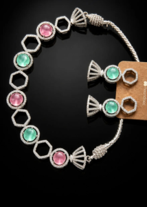 Pastel American Diamond Party Wear Necklace Set with Earrings