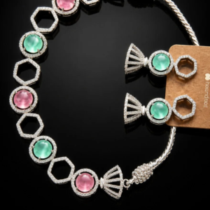 Pastel American Diamond Party Wear Necklace Set with Earrings