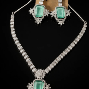 Luxury American Diamond Mint Green Party Wear Necklace Set