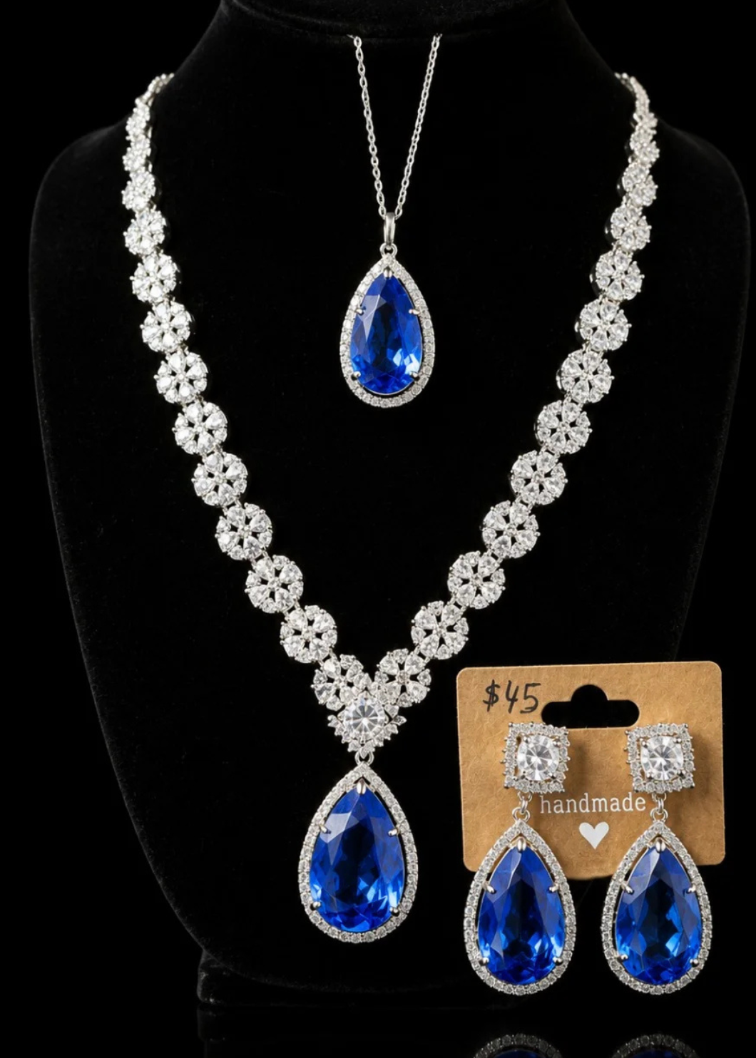 Royal Blue American Diamond Party Wear Necklace Set